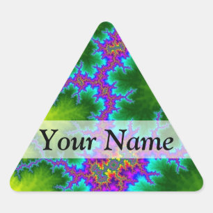 Green and purple fractal pattern triangle sticker