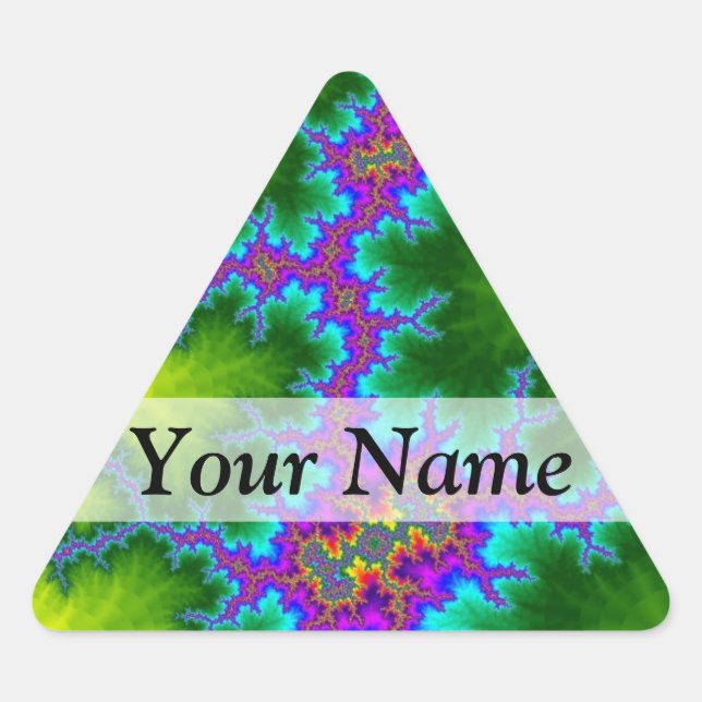 Green and purple fractal pattern triangle sticker (Front)