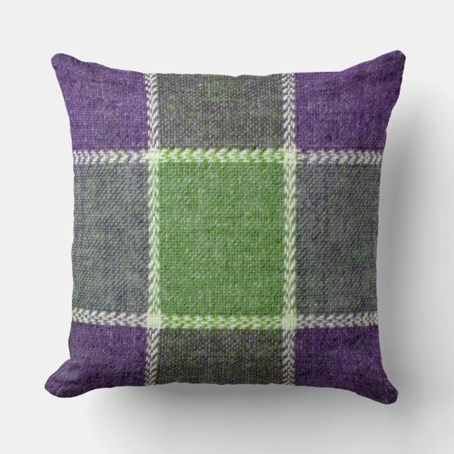 Green and Purple Gingham Check Plaid Flannel Look Cushion (Front)