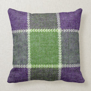 Green and Purple Gingham Check Plaid Flannel Look Cushion