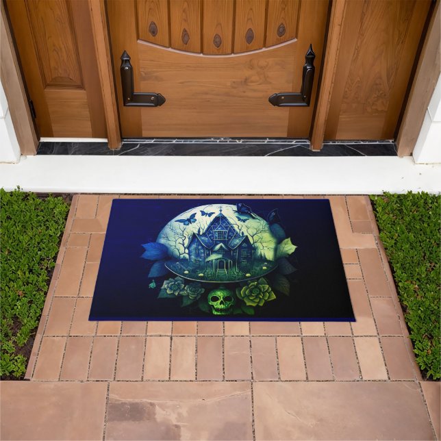 Green and  Purple Gothic Haunted House Doormat (Outdoor)
