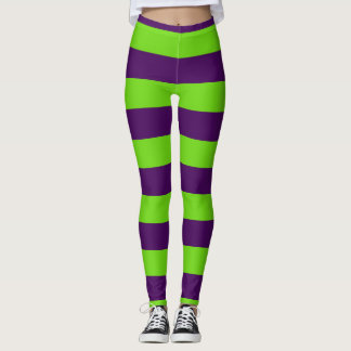 Green and Purple Halloween Stripes Leggings