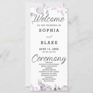 Green and Purple Leaves Bordered Wedding Program