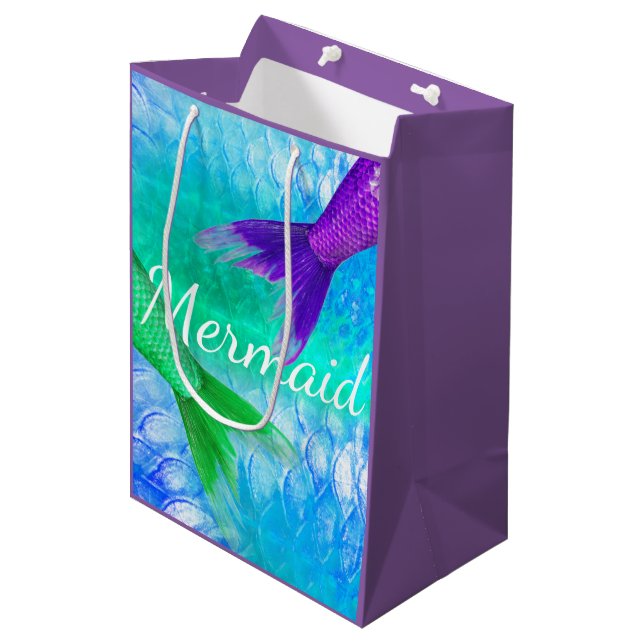 Green and Purple Mermaid Tails & Scales Medium Gift Bag (Front Angled)