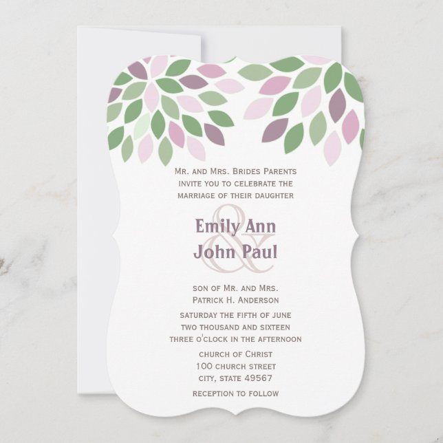 Green and Purple Modern Chyrsanthemum Wedding Invitation (Front)