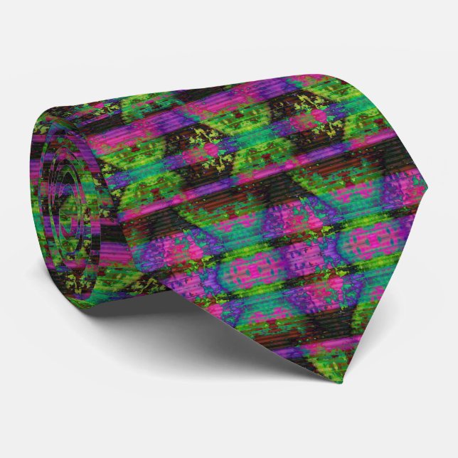 Green and Purple Neon Neck Tie (Rolled)