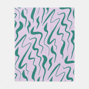 Green and Purple Organic Wavy Strokes Pattern Fleece Blanket