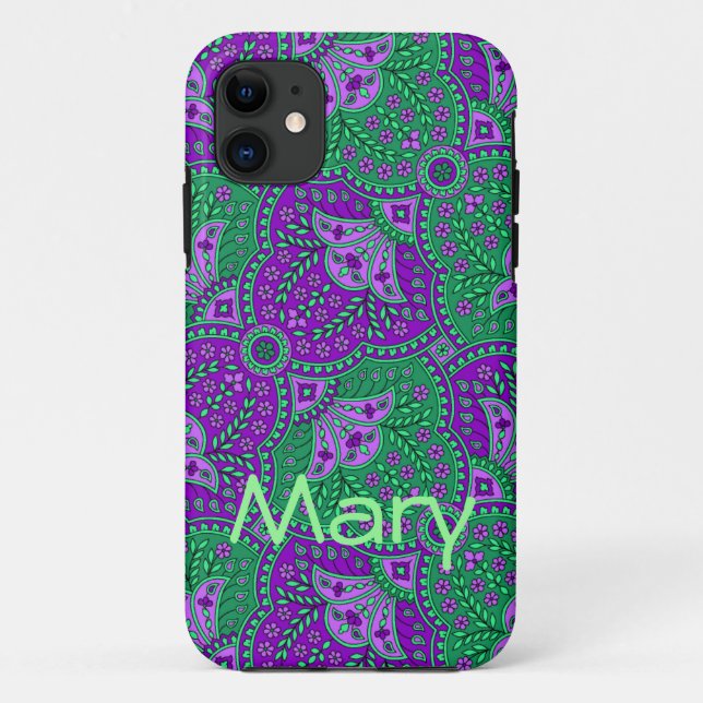 Green and Purple Paisley Case-Mate iPhone Case (Back)