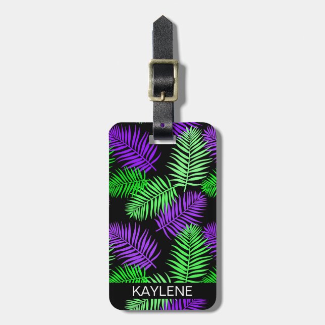 Green and Purple Palm Leaves Luggage Tag (Front Vertical)