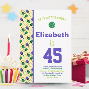 Green and Purple Pickleball Birthday Party Invitation