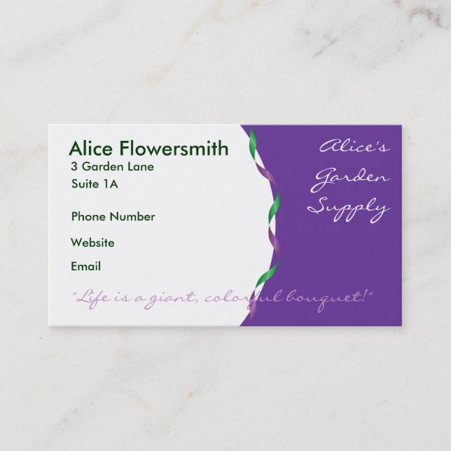 Green and Purple Ribbon Business Cards (Front)