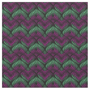 Green and purple shapes on black fabric