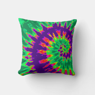 Green and Purple Spiral Tie Dye Pillow