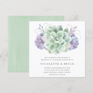 Green and Purple Succulent Bouquet Square Wedding Invitation