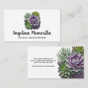 Green and Purple Succulents Garden Plants Business Card