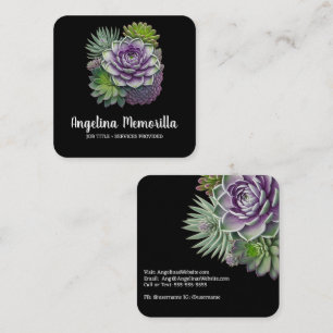 Green and Purple Succulents Garden Plants Square Business Card