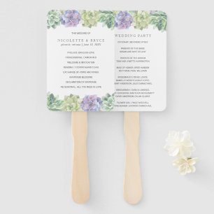 Green and Purple Succulents Wedding Program Hand Fan