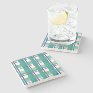 Green And Purple Tartan Pattern Stone Coaster
