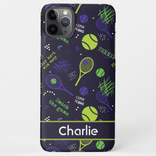 💚Green and 💜purple tennis pattern  - custom name iPhone 11Pro Max Case