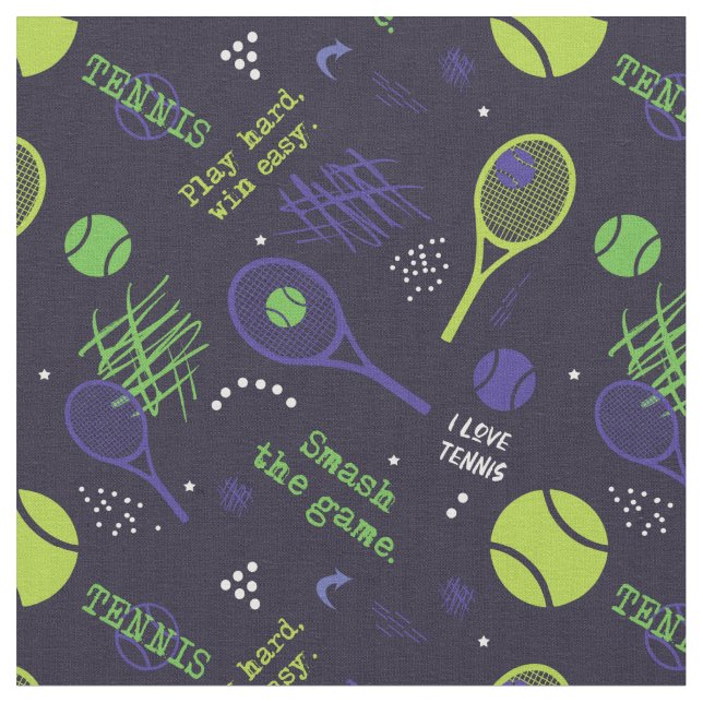 💚Green and💜 purple Tennis pattern, custom size Fabric (Close Up)
