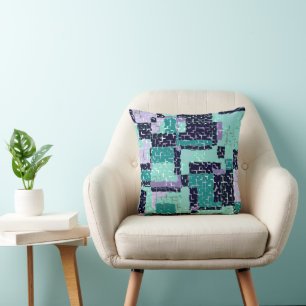 Green and Purple Throw Pillow With Crackled Print