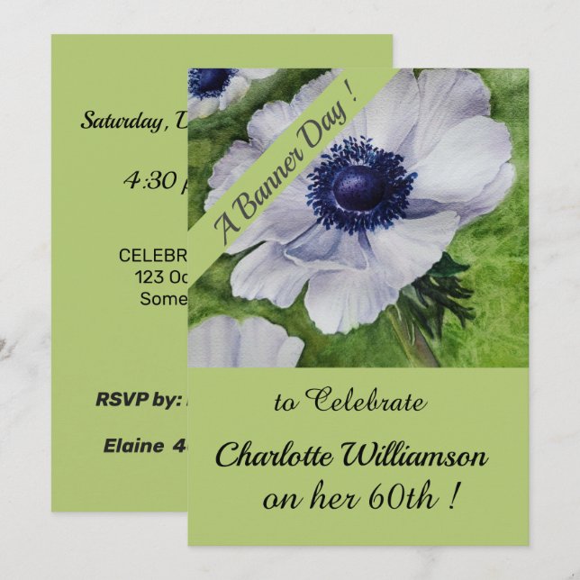 Green and Purple Watercolor Birthday Floral Invitation (Front/Back)