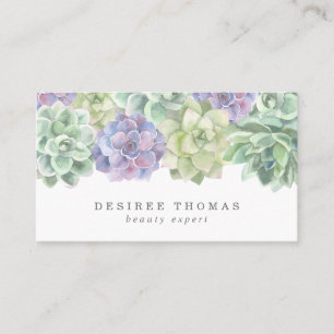 Green and Purple Watercolor Elegant Succulent Business Card