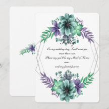 Green And Purple Watercolor Floral Maid Of Honour