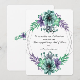 Green And Purple Watercolor Floral Maid Of Honour Invitation