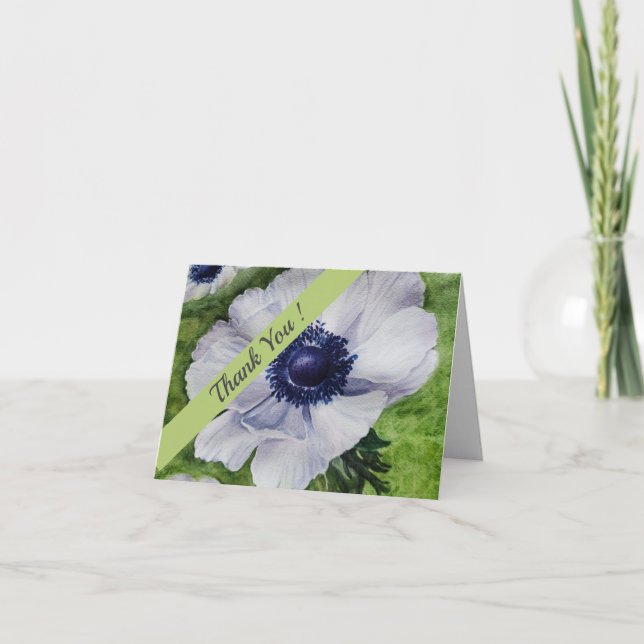 Green and Purple Watercolor Floral Thank You Card (Front)