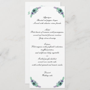 Green And Purple Watercolor Floral Wedding Menu  Invitation