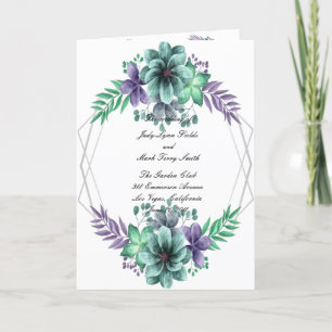Green And Purple Watercolor Floral Wedding Program Holiday Card
