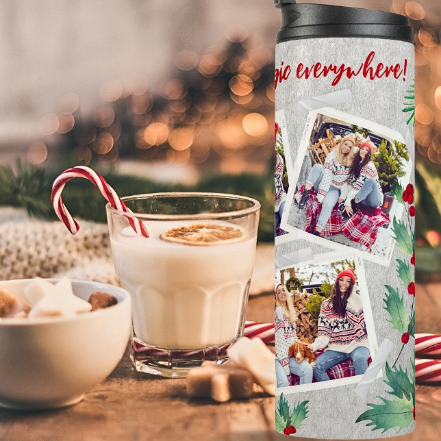 Green And Red 5 Photo Template Christmas Thermal Tumbler (Creator Uploaded)