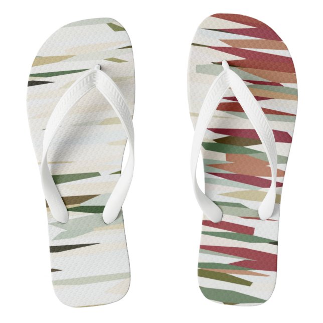 green and red Abstract Stripes Flip Flops (Footbed)