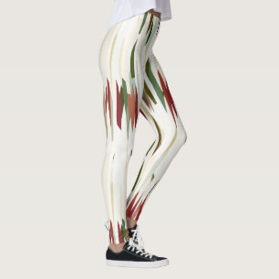 green and red Abstract Stripes Leggings