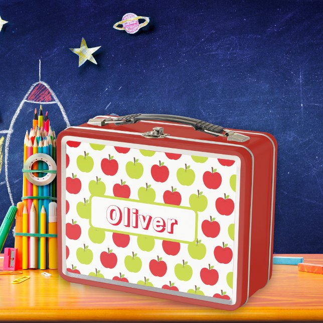 Green and Red Apple fruit personalised name Metal Lunch Box (Green and Red Apple fruit personalized name Metal Lunch Box)