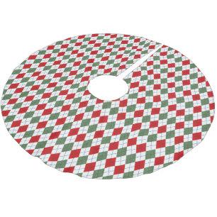 Green and Red Argyle Pattern Brushed Polyester Tree Skirt