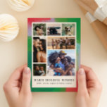 Green and Red Artful Painted Frame and Seven Photo Holiday Card<br><div class="desc">You don't have to pick just one photo for this artful and modern Christmas holiday card. A modern arrangement of seven of your best family photos are framed within a border of a painterly textured frame in festive shades of green, red, and pale blue within a grid of warm creamy...</div>