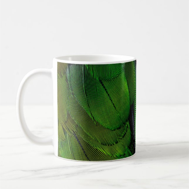 Green and red bird tails coffee mug (Left)