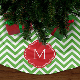 Green and Red Chevron Monogram Brushed Polyester Tree Skirt