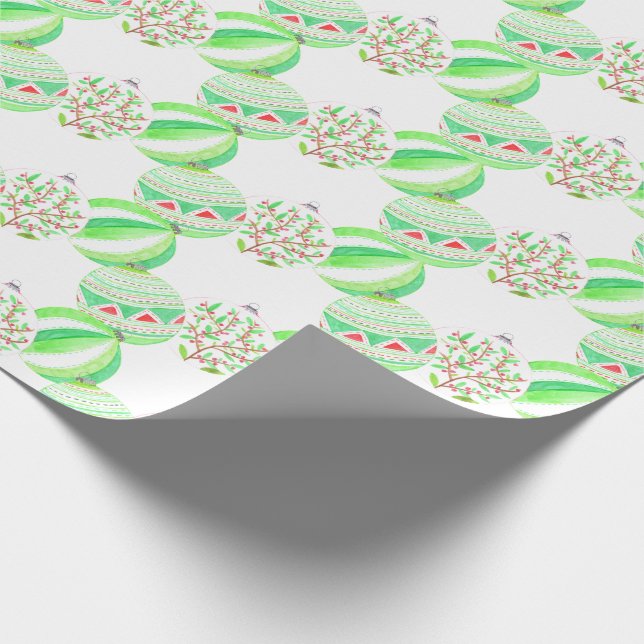 Green and red Christmas baubles Wrapping Paper (Corner)