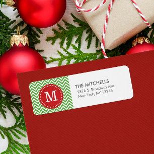 Green and Red Christmas Chevron Custom Monogram