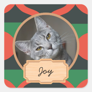 green and red christmas holiday Custom cat Photo   Square Sticker