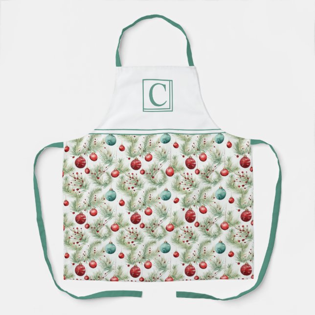 Green and Red Christmas Patterns -  Apron (Front)