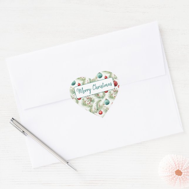 Green and Red Christmas Patterns -  Heart Sticker (Envelope)