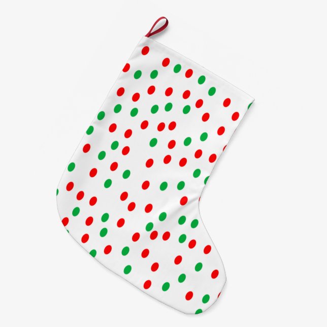 Green and Red Christmas Polka Dots  Large Christmas Stocking (Front (Hanging))