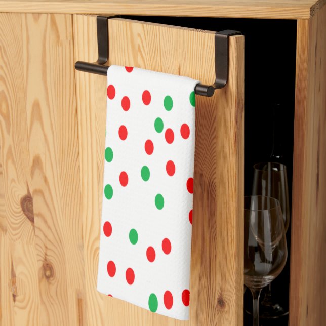 Green and Red Christmas Polka Dots  Tea Towel (Thirds Fold)