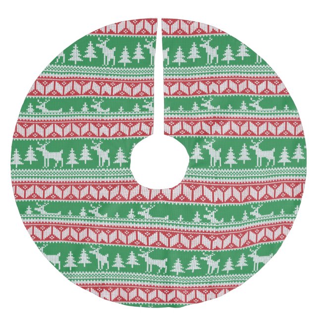 Green and Red Christmas Sweater Print Brushed Polyester Tree Skirt (Front)