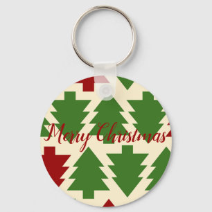 Green and Red Christmas Tree Beverage Key Ring
