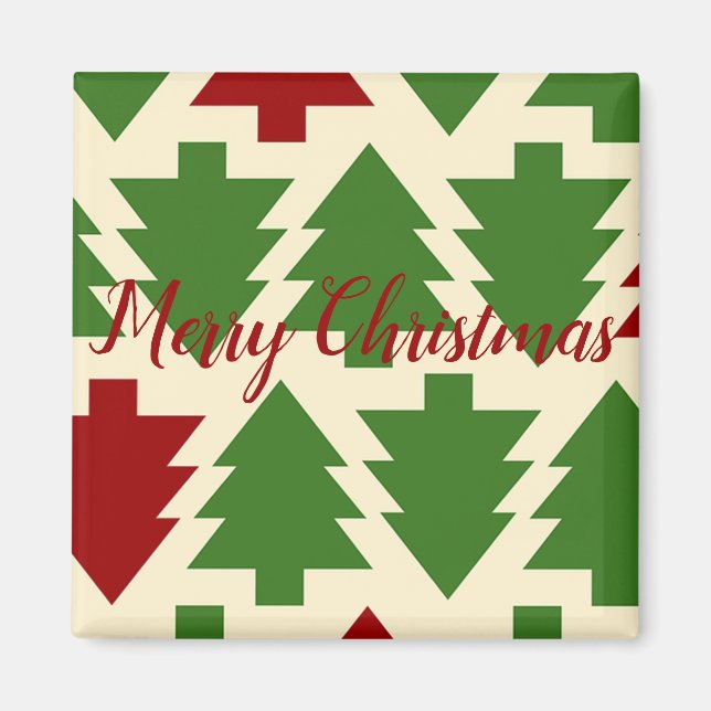 Green and Red Christmas Tree Beverage Magnet (Front)